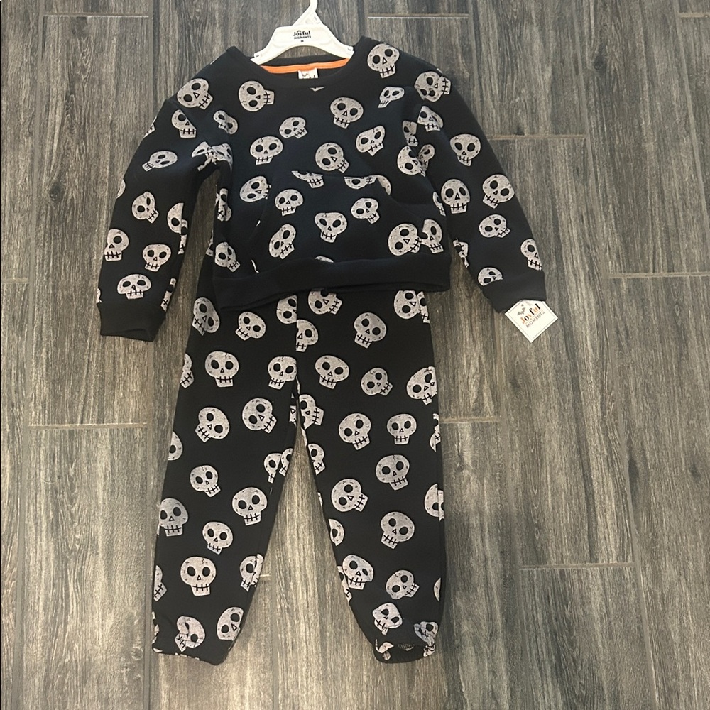 Kids Skull Print Matching Set - Black and White